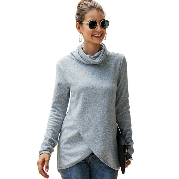 Womens Long Sleeve  Cowl Neck  turtleneck Tunic Sweatshirt Top Blouse